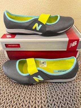 New Balance Women’s Gray Slip-On Shoes with Yellow & Aqua Trim